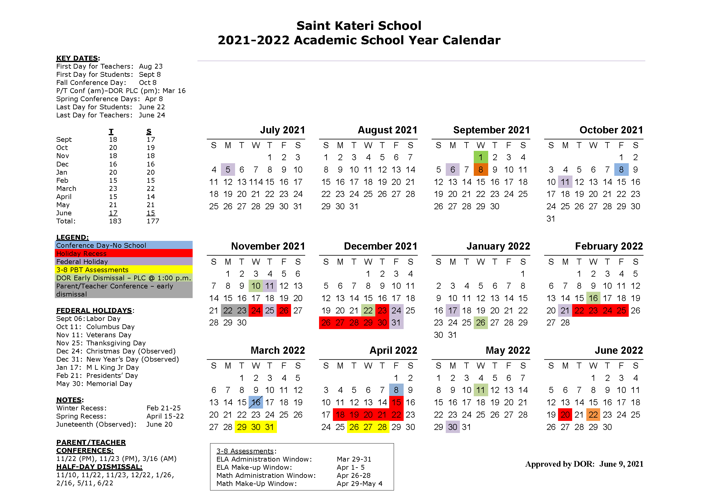 Rit Semester Calendar 2022 2021-2022 School Calendar | Saint Kateri School