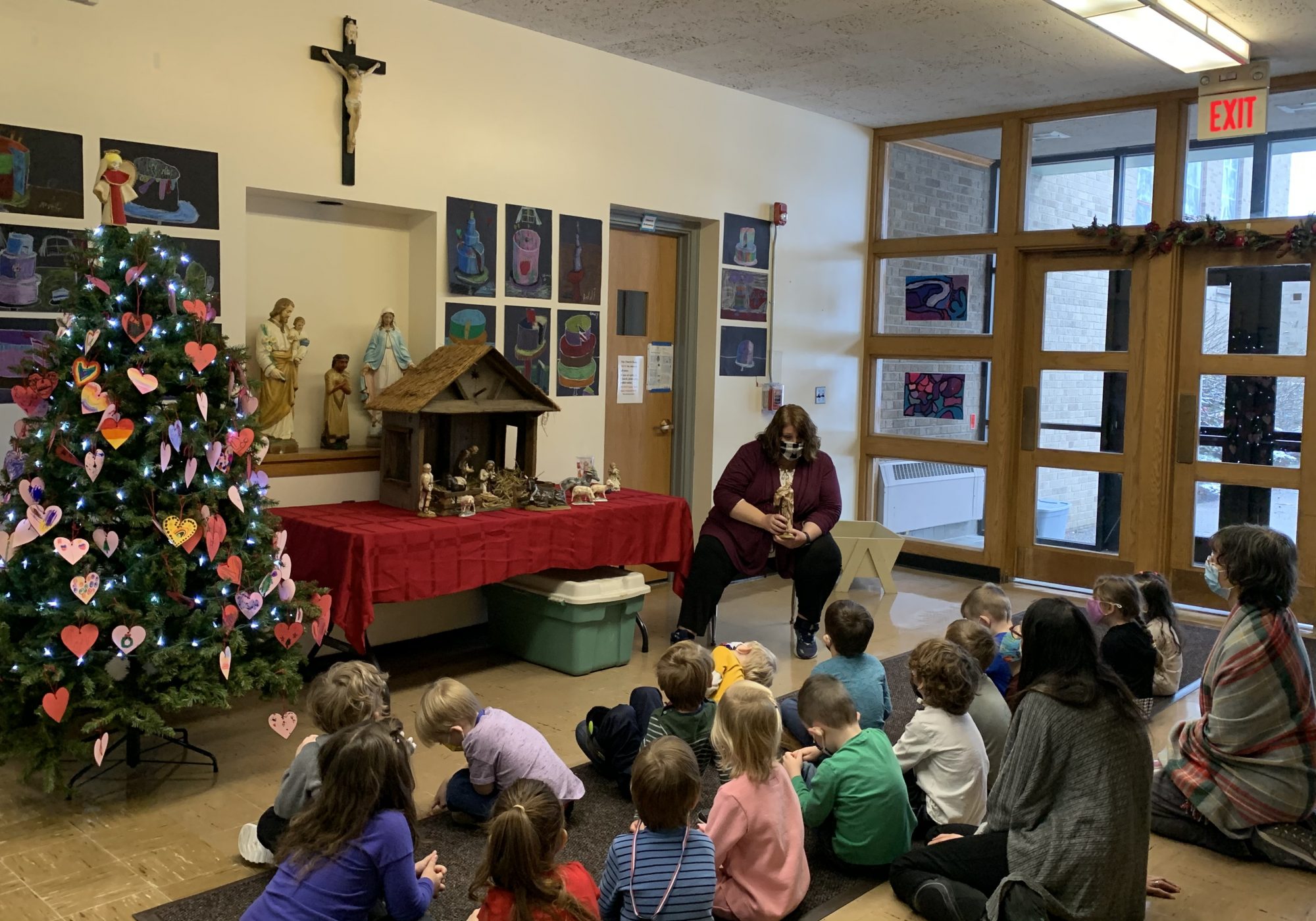 Preschool and Mrs. Morgan tell the story of the birth of Jesus